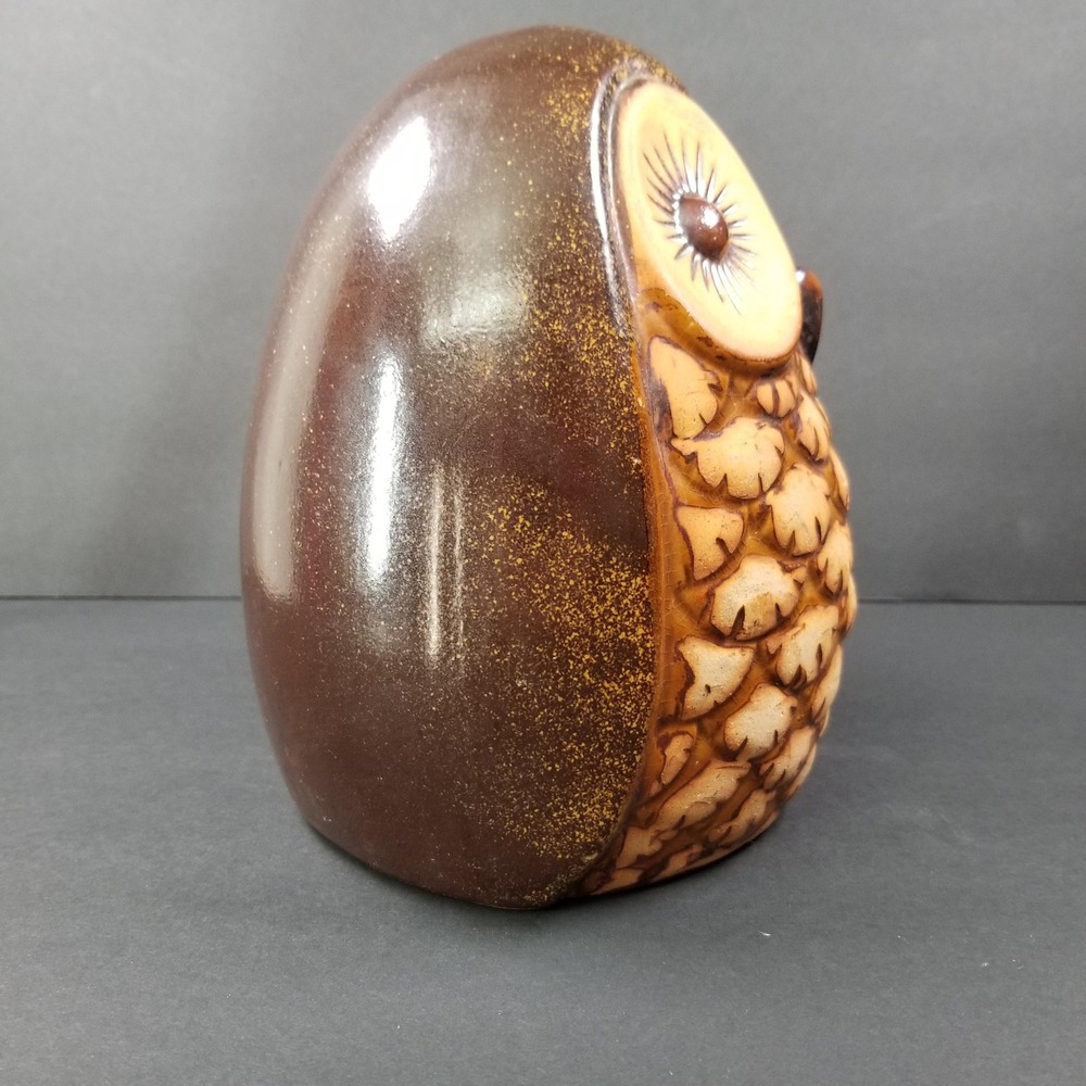 Vintage Mid Century Style Large Ceramic Owl Figurine Brown Glazed 8 Inch Decor - Picture 4 of 9